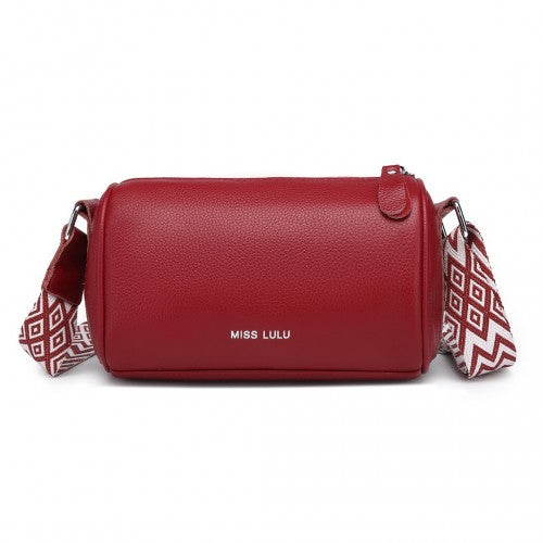 L2309 - Sac à bandoulière léger en cuir véritable Miss Lulu à large sangle - Rouge