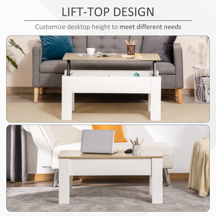 HOMCOM Lift Top Coffee Table with Hidden Storage Compartment, Lift Tabletop Pop-Up Center Table for Living Room