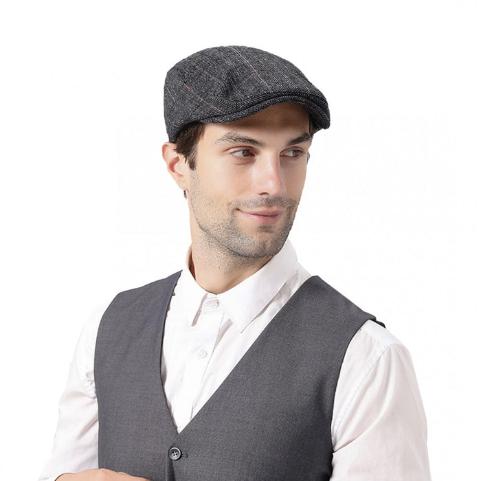 Cap-1 - Casquette plate Newsboy Baker Boy à chevrons pour hommes - Gris