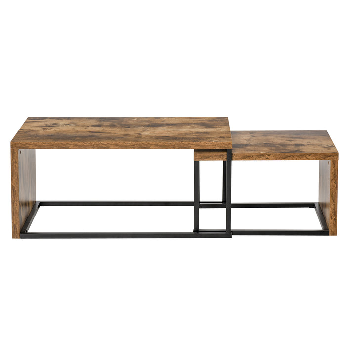 HOMCOM Set of 2 Coffee Tables Industrial Style Tea Table, Side Table w/ Metal Frame for Living Room Bedroom Black & Brown