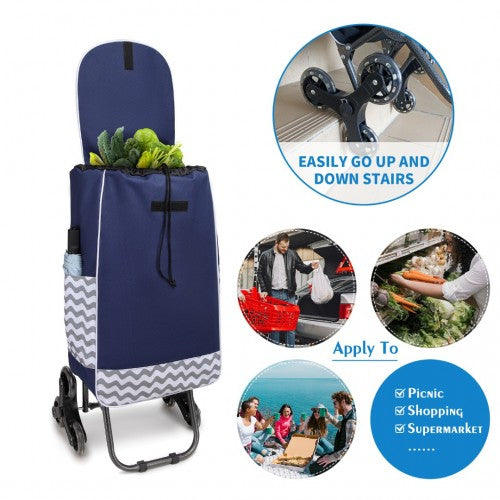 Eq2259 - Kono 6 Wheel Push Shopping Trolley - Navy