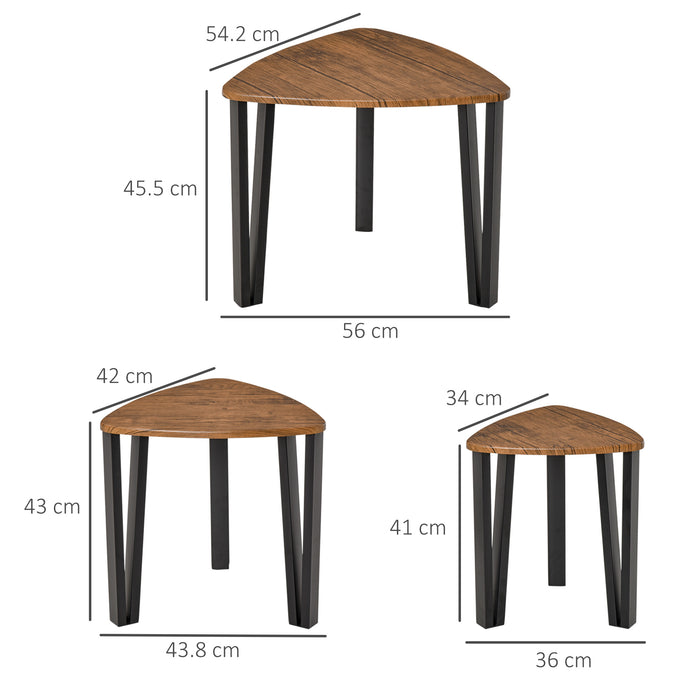 HOMCOM 3 pièces MDF acier Table gigogne Table basse ensemble multifonctionnel fin Table d'appoint meubles de salon Grain de bois de noyer