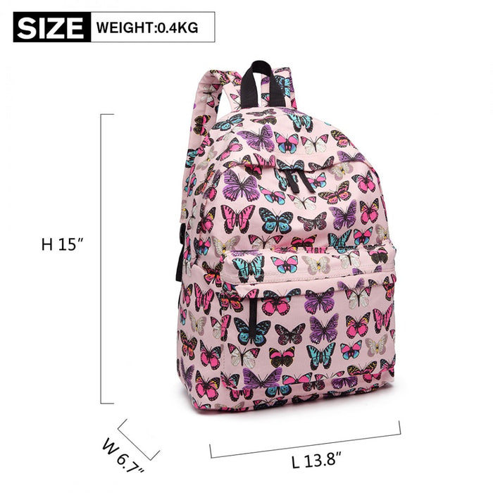 E1401B - Miss Lulu Large Backpack Butterfly Pink