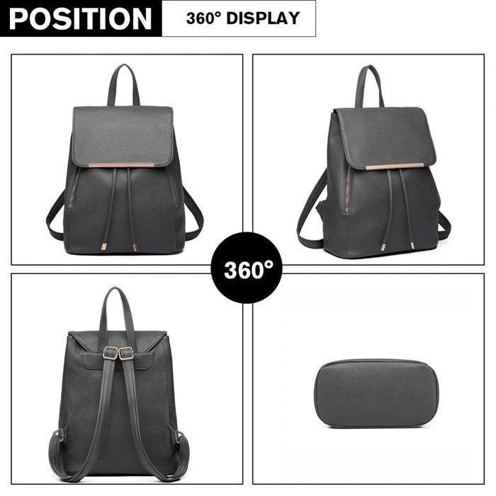 E1669 - Miss Lulu Faux Leather Stylish Fashion Backpack - Grey