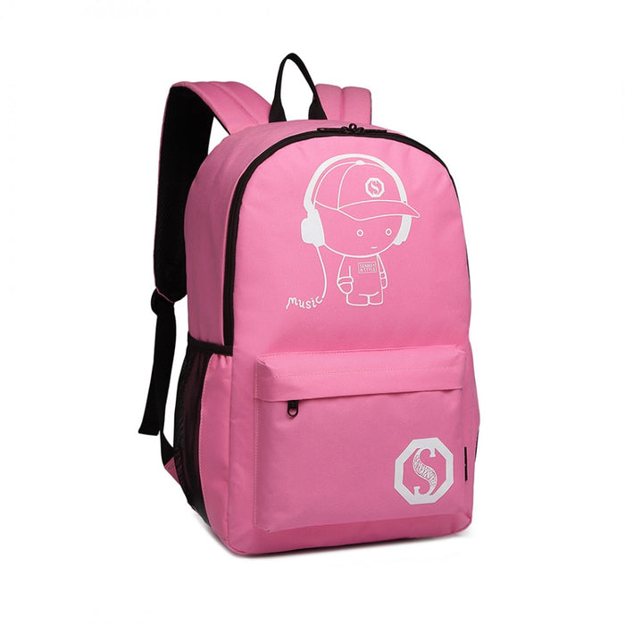 E6877 - Kono Multi Functional Glow In The Dark Backpack Trolley - Pink