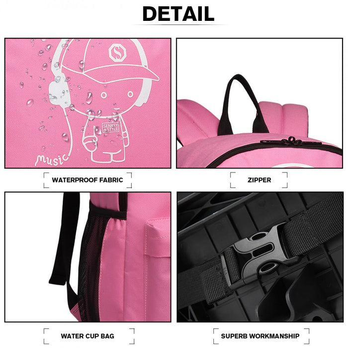 E6877 - Kono Multi Functional Glow In The Dark Backpack Trolley - Pink