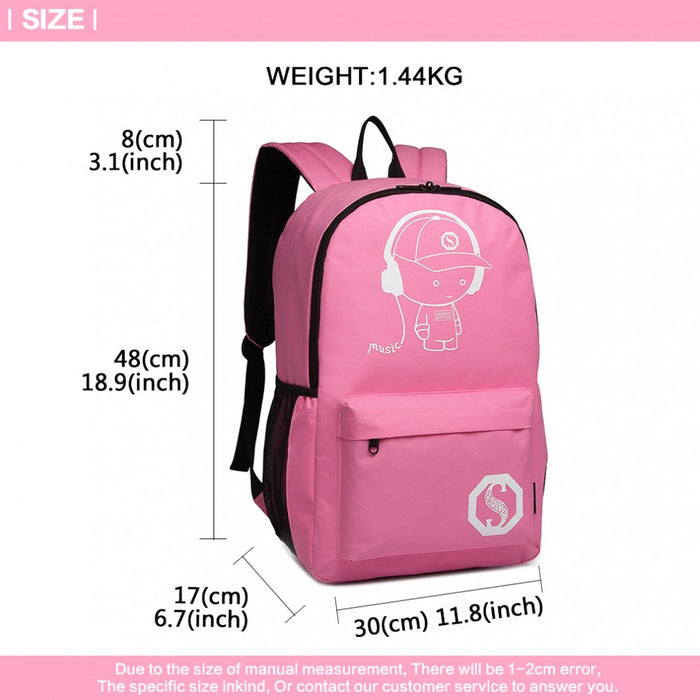 E6877 - Kono Multi Functional Glow In The Dark Backpack Trolley - Pink