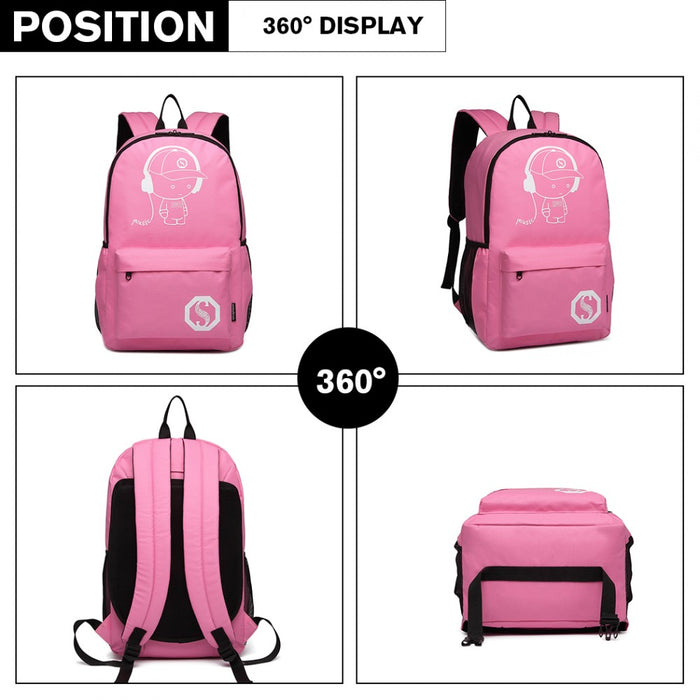 E6877 - Kono Multi Functional Glow In The Dark Backpack Trolley - Pink