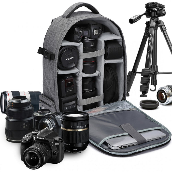 E6928 - Kono Water Resistant Shockproof DSLR Camera Backpack - Grey