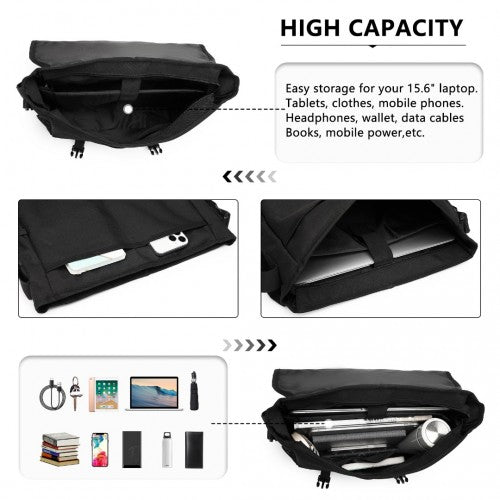 Eq2260 - Kono High Security Messenger Bag Satchel Shoulder Bag - Black