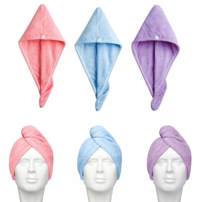 Turban pour cheveux – Lot de 3 turbans absorbants en microfibre avec bouton