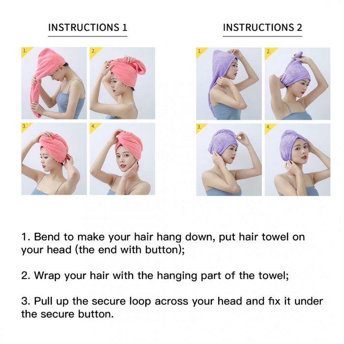 Hair Turban-2 - Serviette pour cheveux absorbante en microfibre à rayures grossières avec bouton - Paquet de 3 pièces