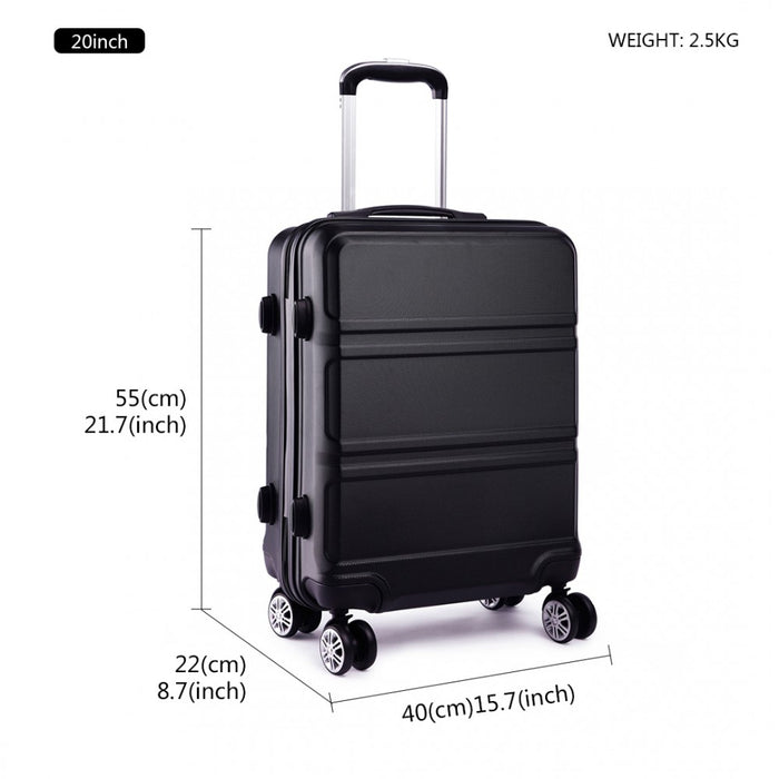 Abs Sculpted Horizontal Design 3 Piece Suitcase Set - Black