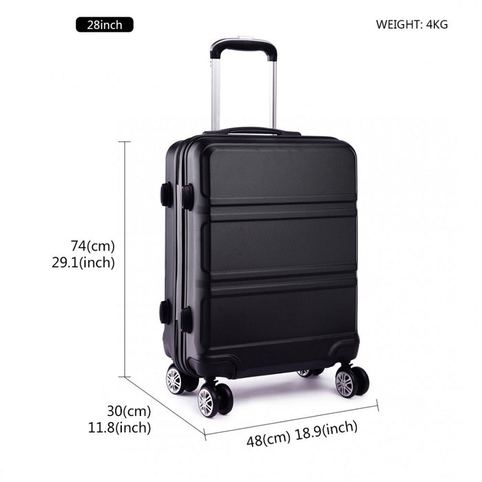 Abs Sculpted Horizontal Design 28 Inch Suitcase - Black