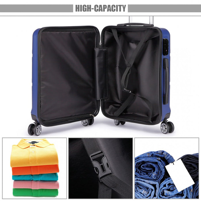 Abs Sculpted Horizontal Design 3 Piece Suitcase Set - Navy Blue
