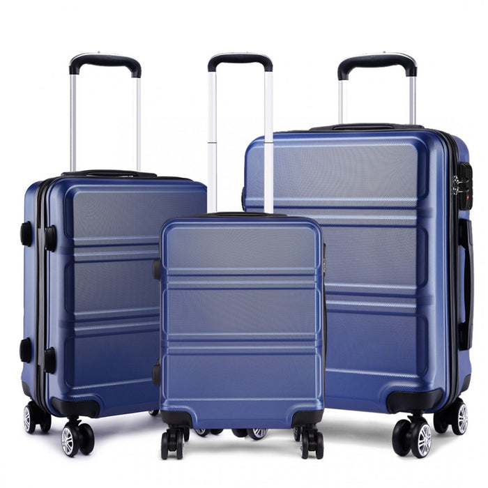 Abs Sculpted Horizontal Design 3 Piece Suitcase Set - Navy Blue