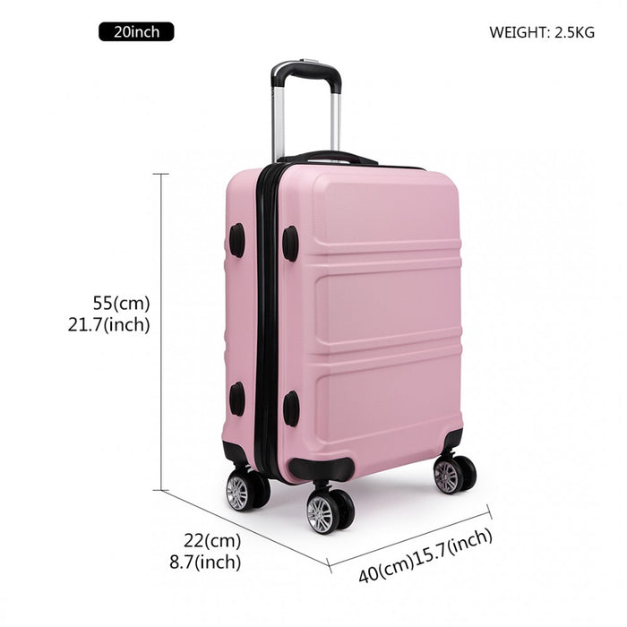 ABS Sculpted Horizontal Design 20 Inch Cabin Luggage - Pink