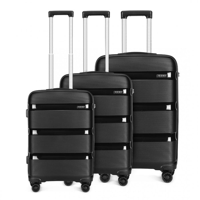 K2092 - Kono Bright Hard Shell Pp Suitcase 3 Pieces Set - Classic Collection - Black