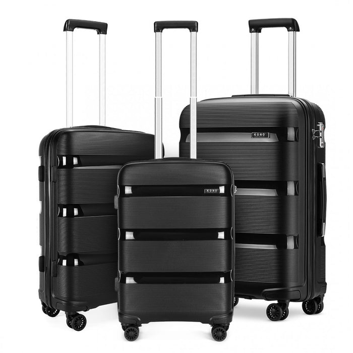 K2092 - Kono Bright Hard Shell Pp Suitcase 3 Pieces Set - Classic Collection - Black