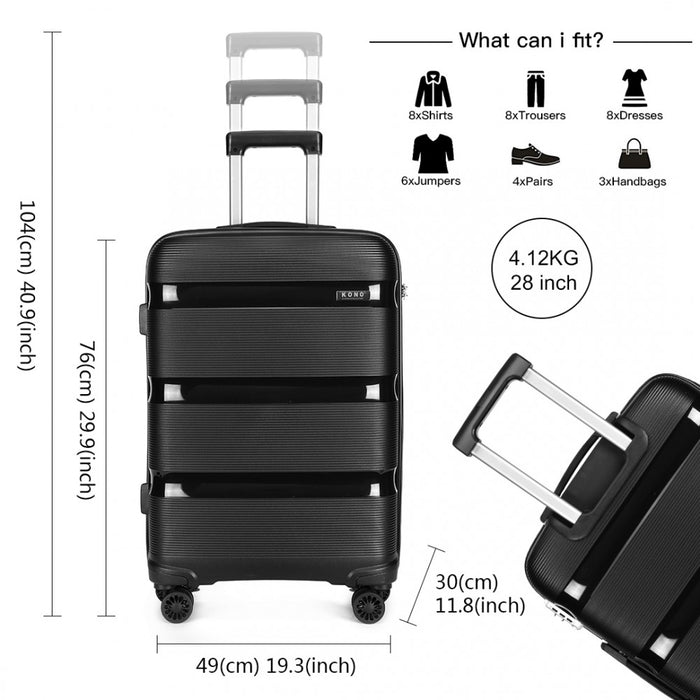 K2092 - Kono 28 Inch Bright Hard Shell Pp Suitcase - Classic Collection - Black