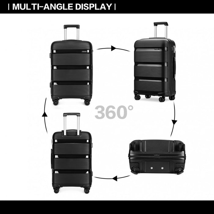 K2092 - Kono Bright Hard Shell Pp Suitcase 3 Pieces Set - Classic Collection - Black