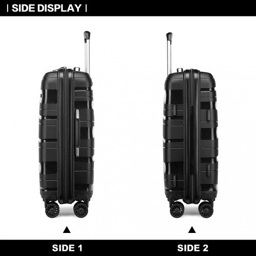 K2094L - Kono Lightweight Polypropylene Hard Shell 4 Piece Suitcase Set With TSA Lock And Vanity Case - Black