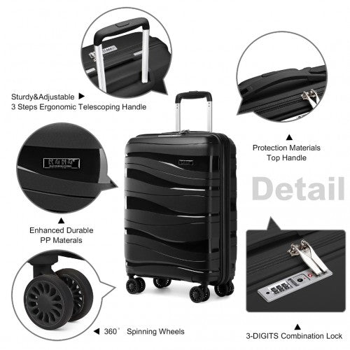 K2094L - Kono 28 Inch Lightweight Polypropylene Hard Shell Suitcase With TSA Lock - Black