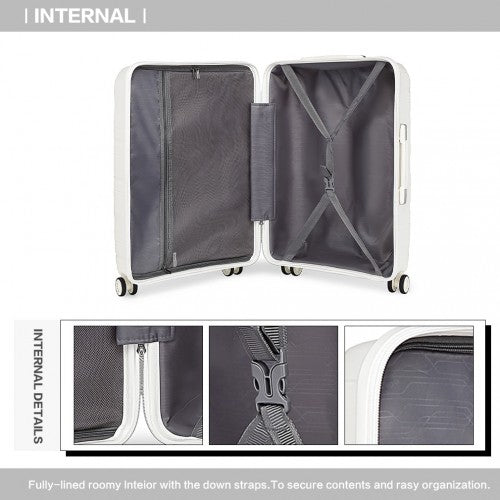 K2094L - Kono Lightweight Polypropylene Hard Shell 4 Piece Suitcase Set With TSA Lock And Vanity Case - Cream White