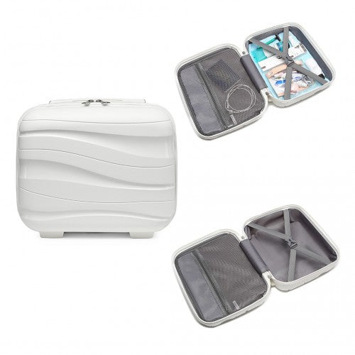 K2094L - Kono Lightweight Polypropylene Hard Shell 4 Piece Suitcase Set With TSA Lock And Vanity Case - Cream White