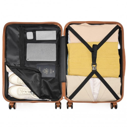 K2391L - British Traveller 3 Pcs Set Durable Polycarbonate and ABS Hard Shell Suitcase With TSA Lock - White