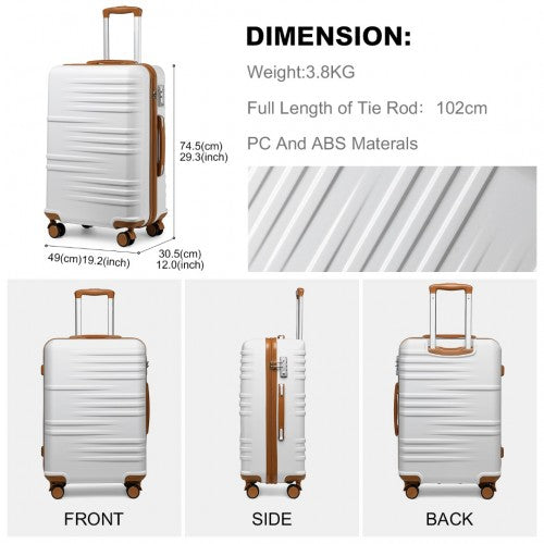 K2391L - British Traveller 28 Inch Durable Polycarbonate and ABS Hard Shell Suitcase With TSA Lock - White