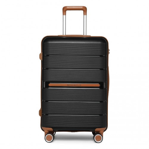 K2392L - British Traveller 3 Pcs Multi-Texture Polypropylene Hard Shell Suitcase With TSA Lock - Black