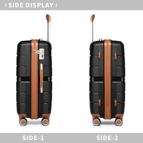 K2392L - British Traveller 3 Pcs Multi-Texture Polypropylene Hard Shell Suitcase With TSA Lock - Black