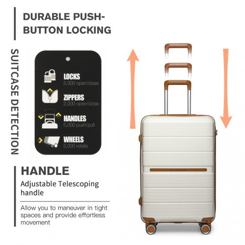 K2392L - British Traveller 28 Inch Multi-Texture Polypropylene Hard Shell Suitcase With TSA Lock - Cream