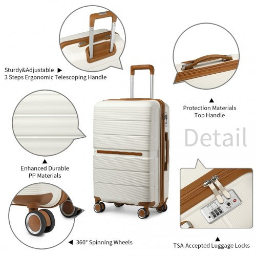 K2392L - British Traveller 3 Pcs Multi-Texture Polypropylene Hard Shell Suitcase With TSA Lock - Cream