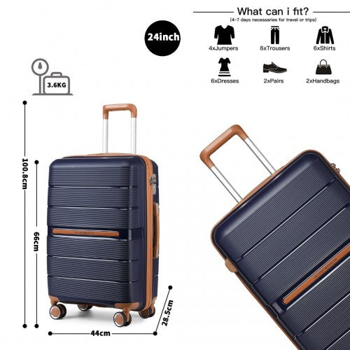 K2392L - British Traveller 24 Inch Multi-Texture Polypropylene Hard Shell Suitcase With TSA Lock - Navy