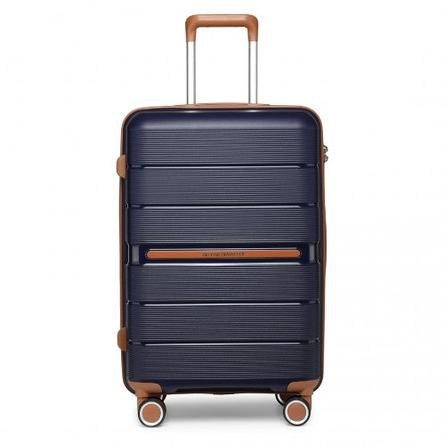 K2392L - British Traveller 24 Inch Multi-Texture Polypropylene Hard Shell Suitcase With TSA Lock - Navy