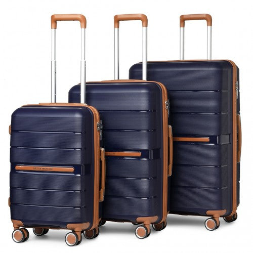 K2392L - British Traveller 3 Pcs Multi-Texture Polypropylene Hard Shell Suitcase With TSA Lock - Navy