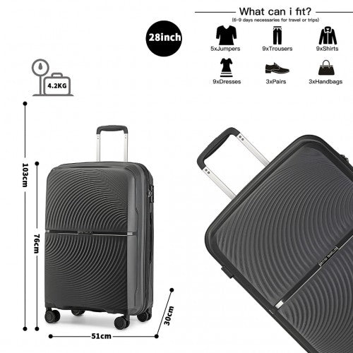 K2393L - British Traveller 28 Inch Spinner Hard Shell PP Suitcase With TSA Lock - Black