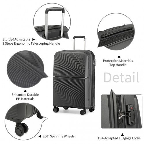 K2393L - British Traveller 28 Inch Spinner Hard Shell PP Suitcase With TSA Lock - Black