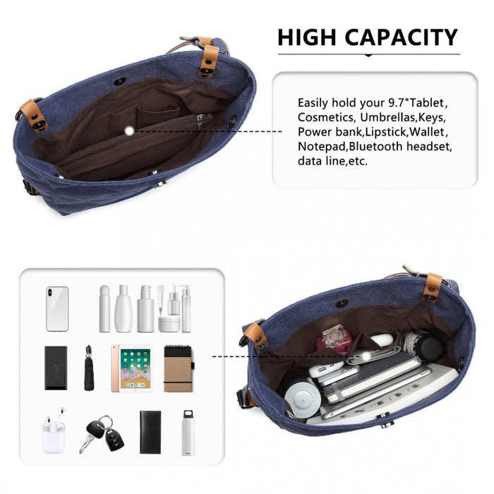 E6850 - Kono Canvas Hobo Slouch Shoulder Bag and Backpack - Navy