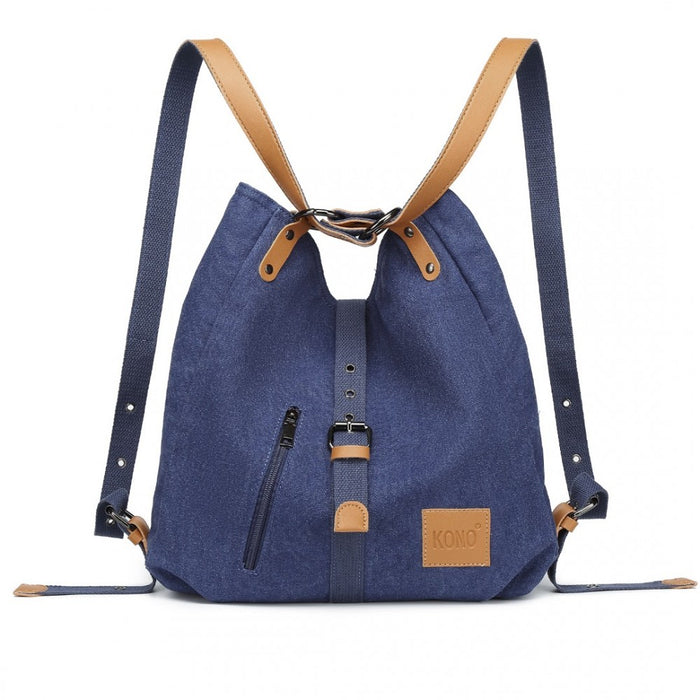 E6850 - Kono Canvas Hobo Slouch Shoulder Bag and Backpack - Navy