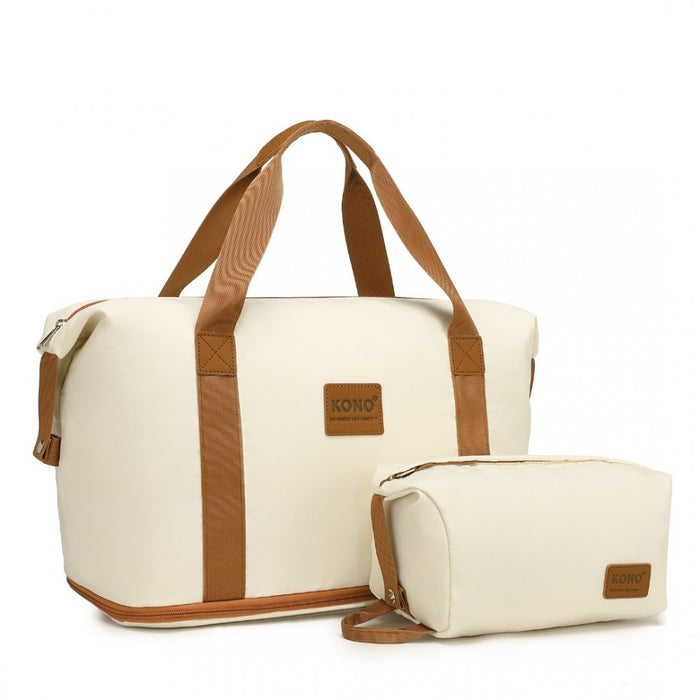 Ea2212 - Kono Two Pieces Expandable Durable Waterproof Travel Duffel Bag Set - Beige And Brown