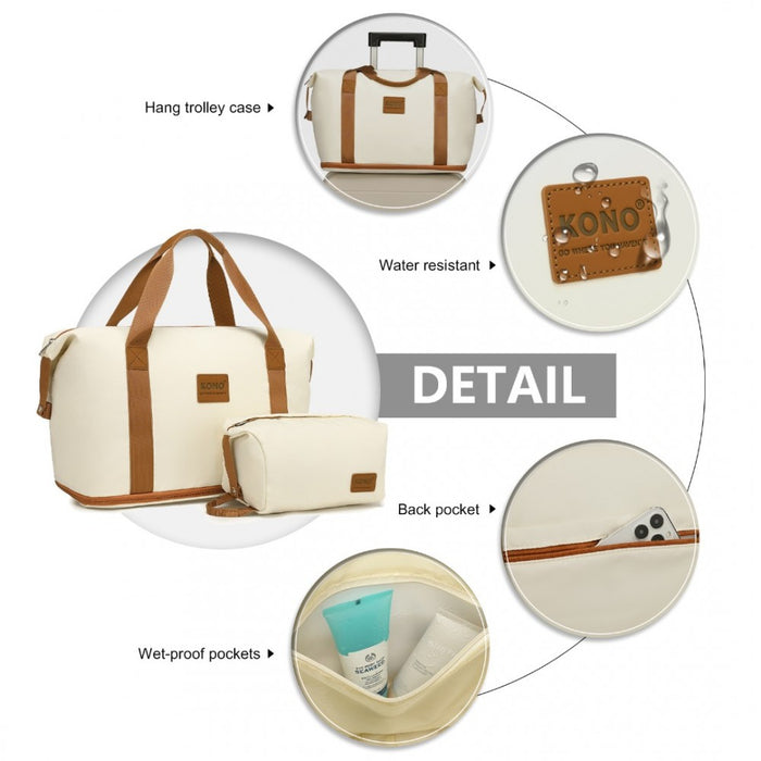 Ea2212 - Kono Two Pieces Expandable Durable Waterproof Travel Duffel Bag Set - Beige And Brown