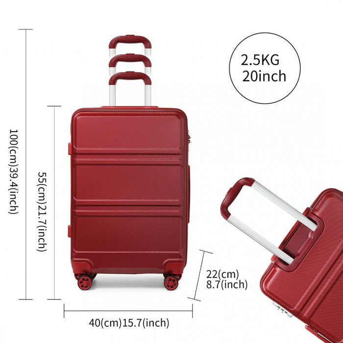 K1871-1l - Kono Abs 20 Inch Sculpted Horizontal Design Cabin Luggage - Burgundy