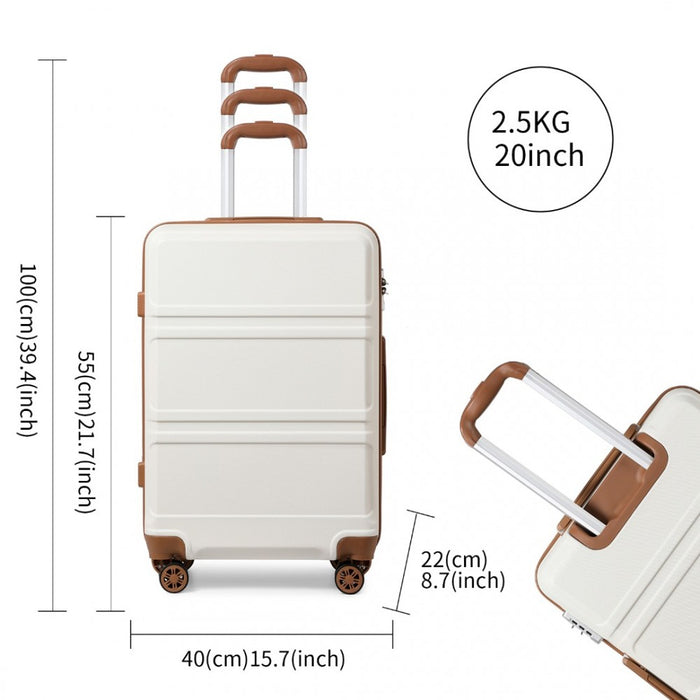 Abs 20 Inch Sculpted Horizontal Design Cabin Luggage - Cream