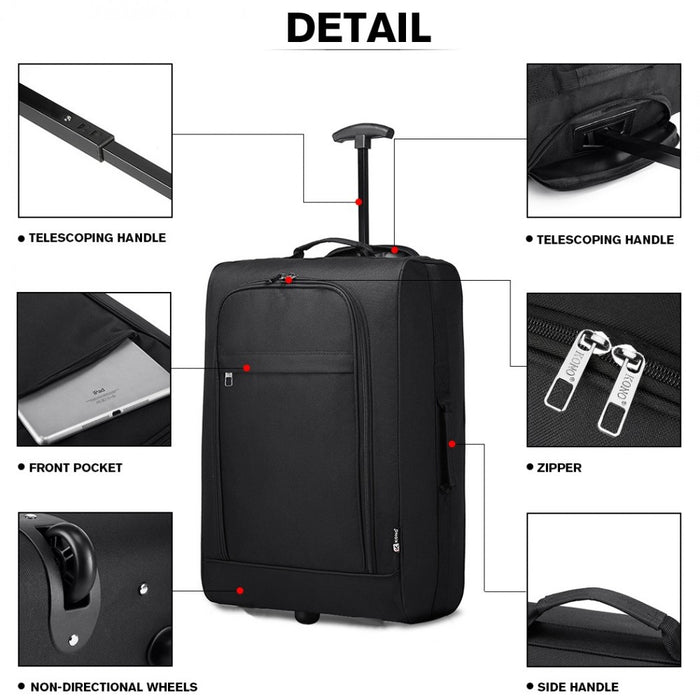 K1873-2 - Kono Cabin Size Soft Shell Hand Luggage - Black