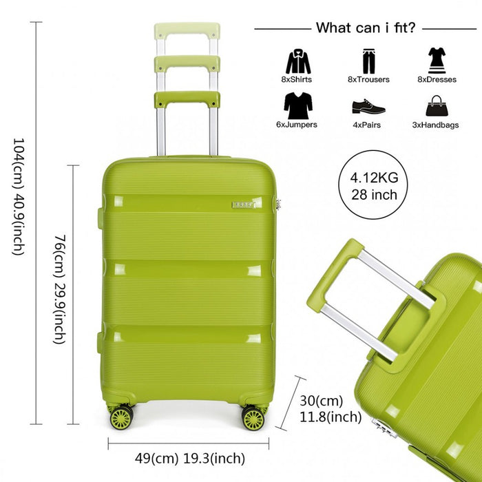 K2092 - Kono Bright Hard Shell Pp Suitcase 3 Pieces Set - Classic Collection - Green