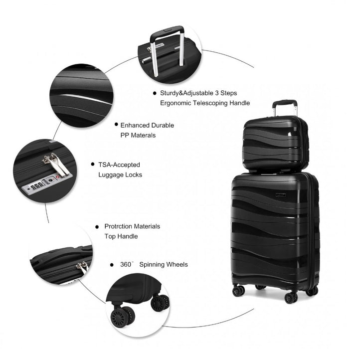 14/20 Inch Lightweight Polypropylene Hard Shell 2 Piece Suitcase Set With Tsa Lock And Vanity Case - Black