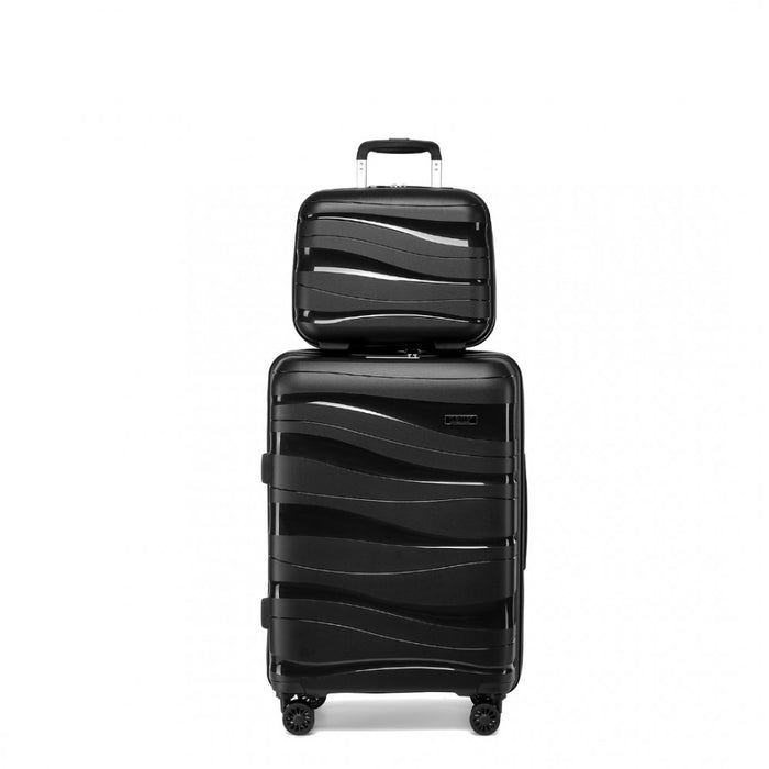 14/20 Inch Lightweight Polypropylene Hard Shell 2 Piece Suitcase Set With Tsa Lock And Vanity Case - Black